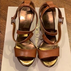 Jimmy Choo Portia 120 Wedges in Vachetta Leather